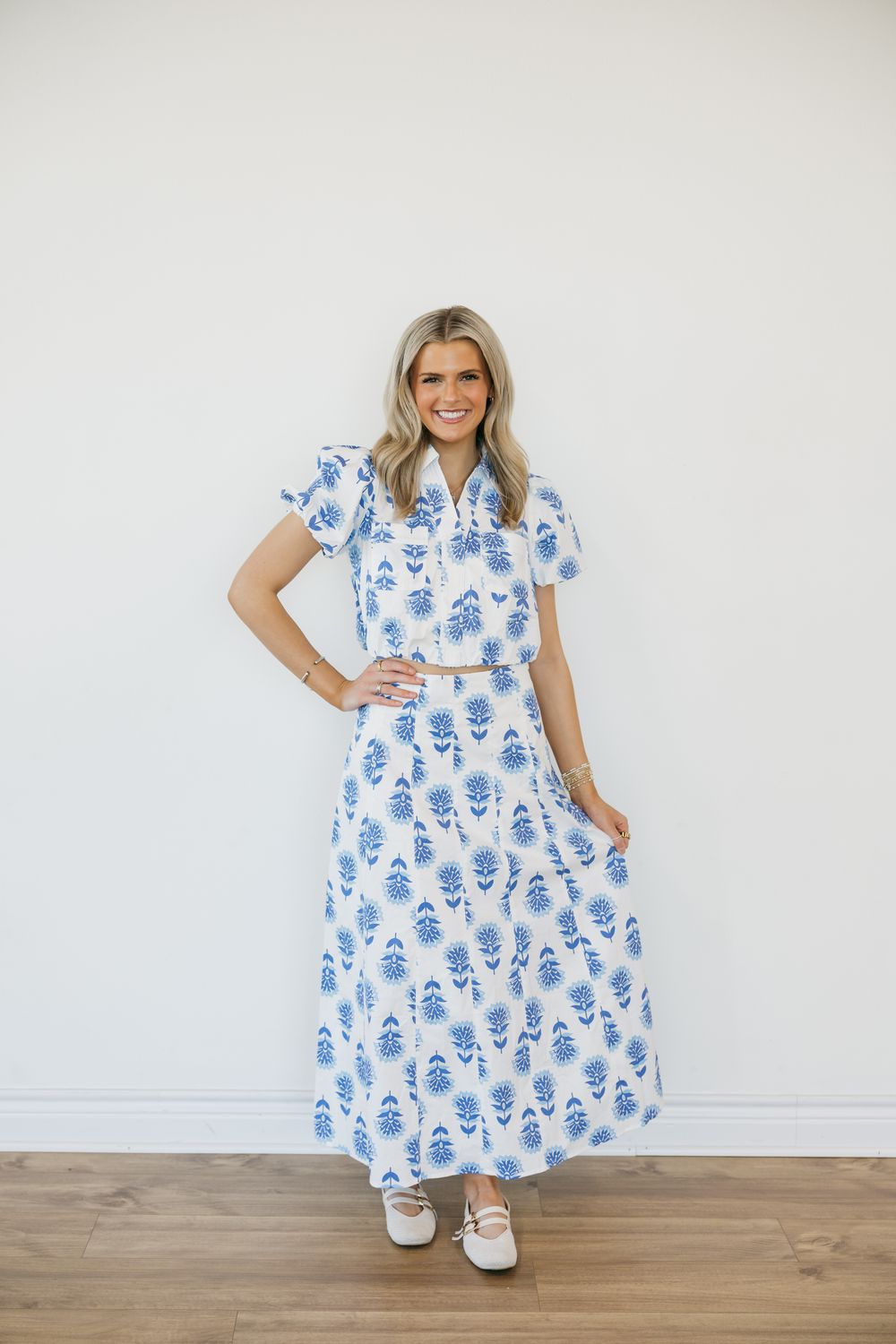 Blue Floral Midi Skirt