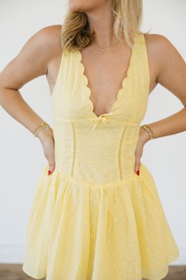 Eyelet V Neck Mini Dress