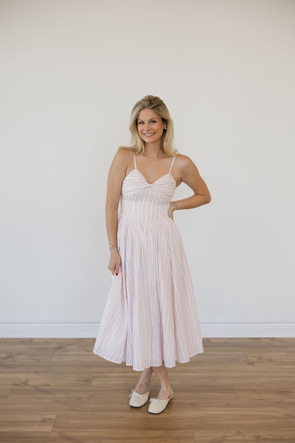 Striped Midi Sundress w/ Sweetheart Neckline