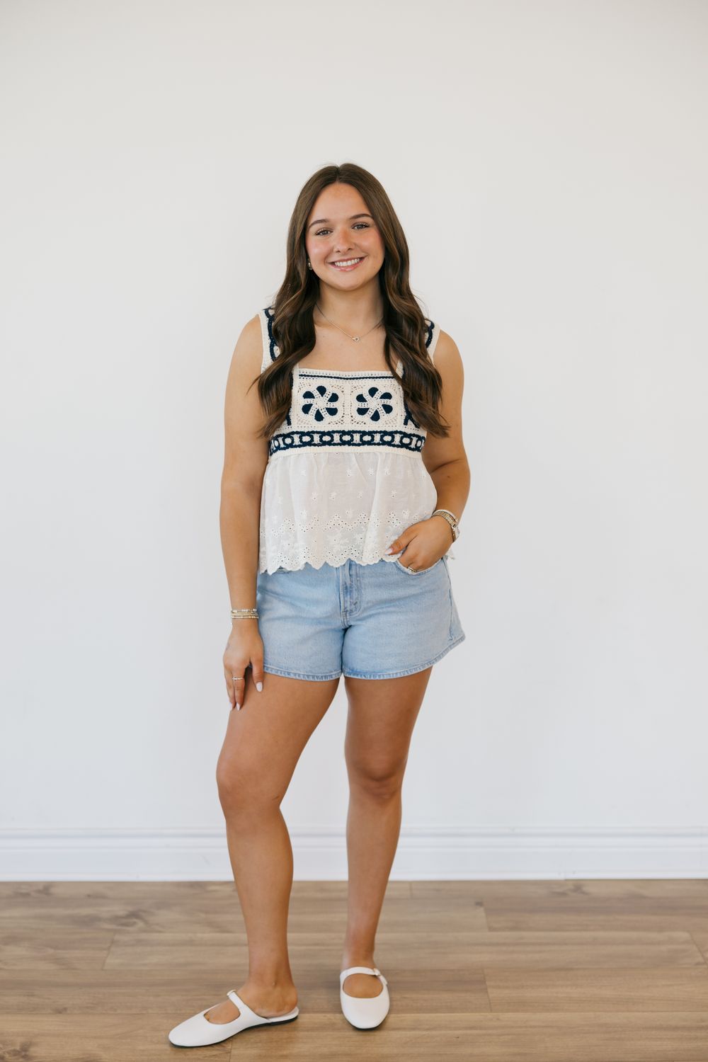 Scalloped Crochet Top w/ Eyelet Sticthing