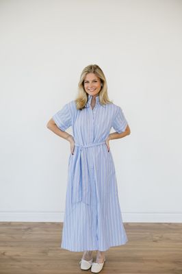 Striped Short Sleeve Midi Dress