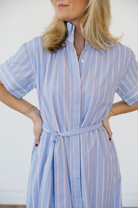 Striped Short Sleeve Midi Dress