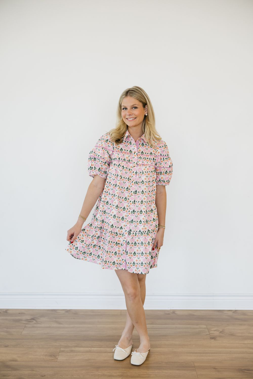 Floral Short Puff Sleeve Mini Dress