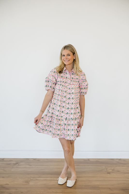 Floral Short Puff Sleeve Mini Dress