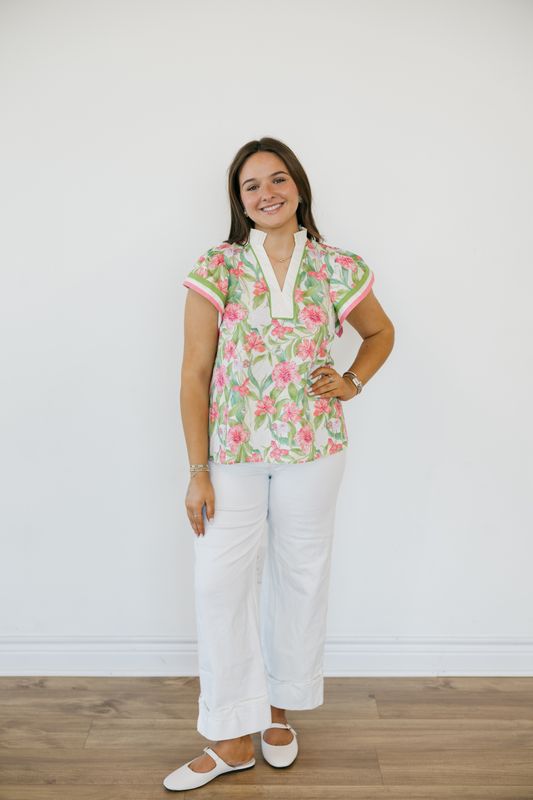 Floral Print Flutter Sleeve Top