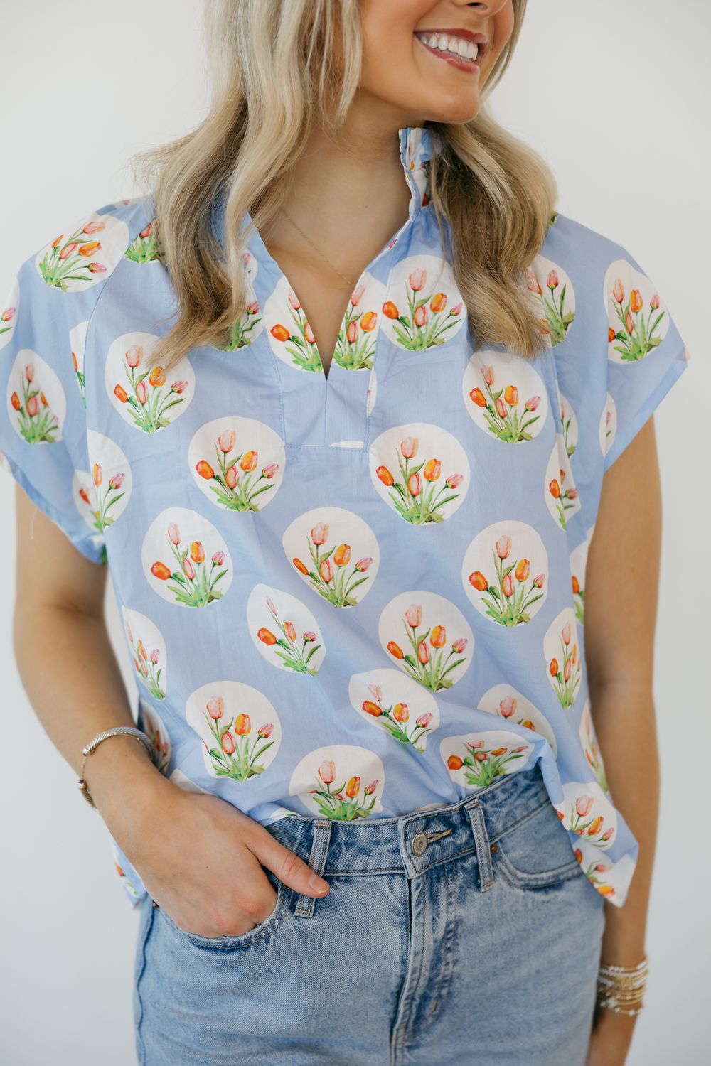 Printed Short Flutter Sleeve Top