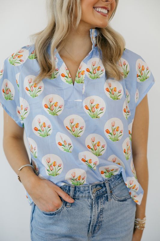 Printed Short Flutter Sleeve Top