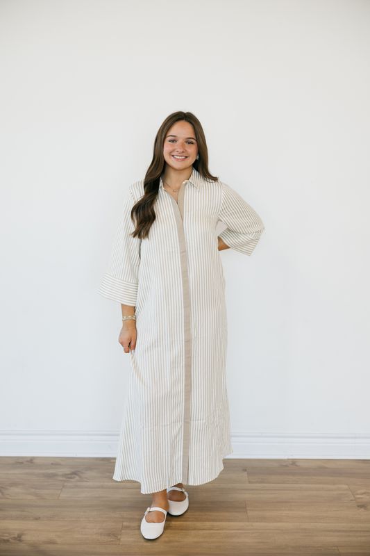 Striped 3/4 Sleeve Midi dress