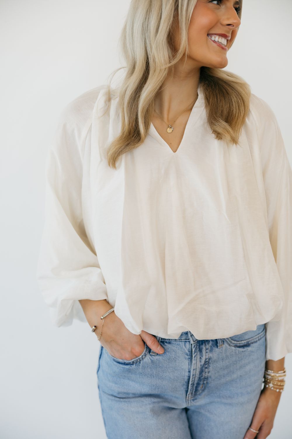 Long Sleeve V Neck Flowy Blouse