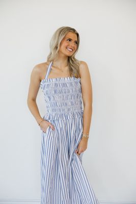 Striped Smocked Midi Dress