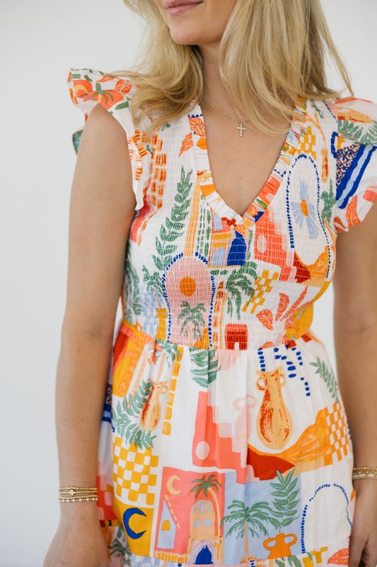 Sunfire Smocked Tiered Midi Dress