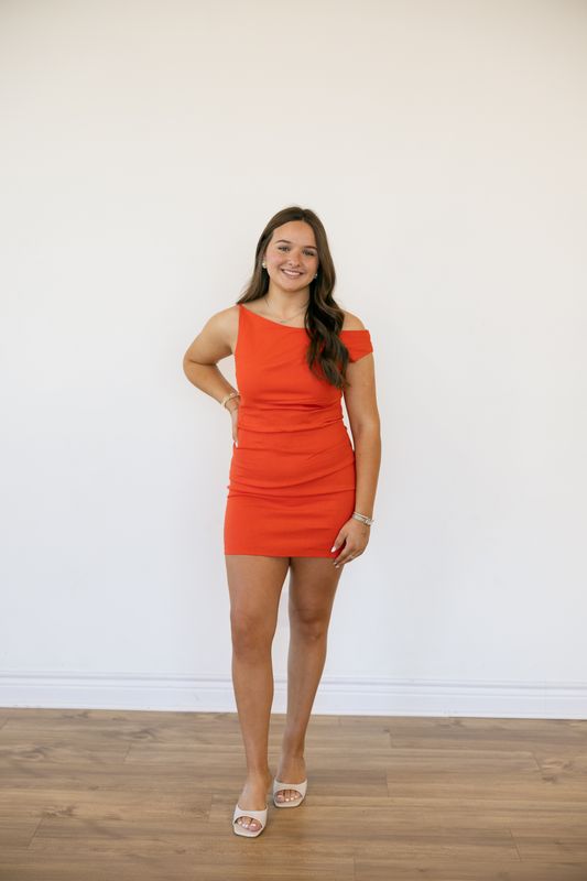 Asymmetrical Neckline Mini Dress