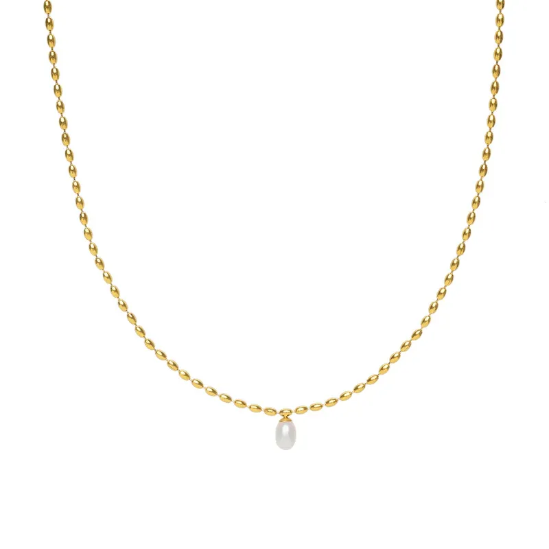 Waterproof Scalloped Pearl Pendant Necklace