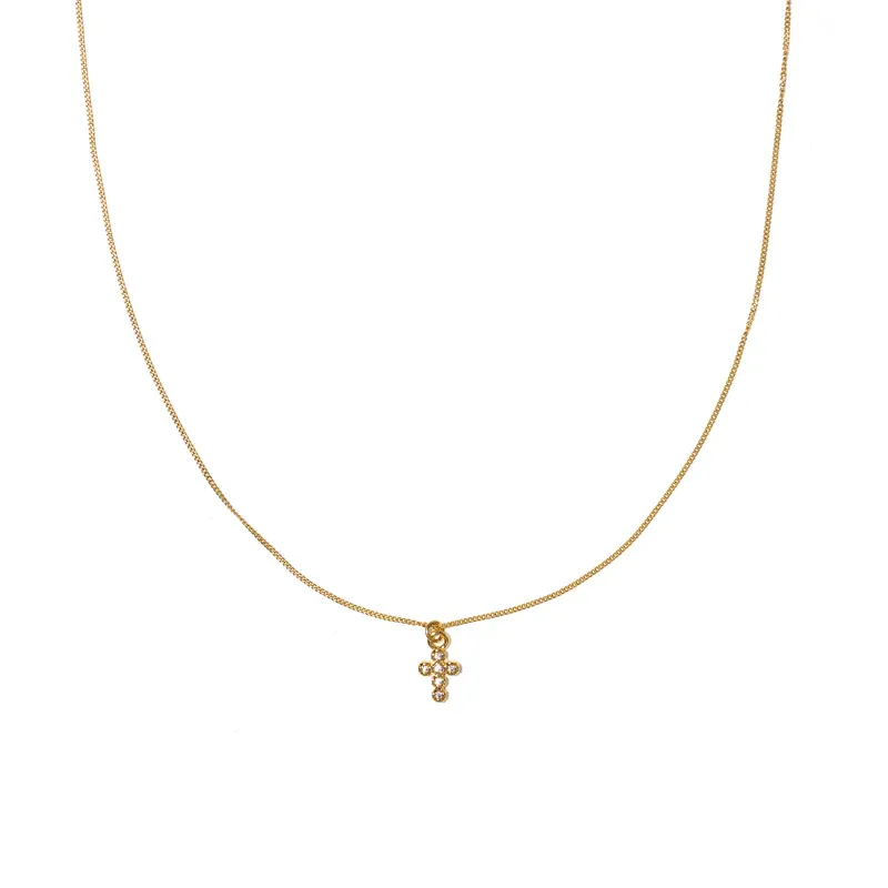 Gold Dainty Diamond Cross Necklace