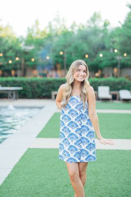 Shell Print Front Scallop Trim Mini Dress