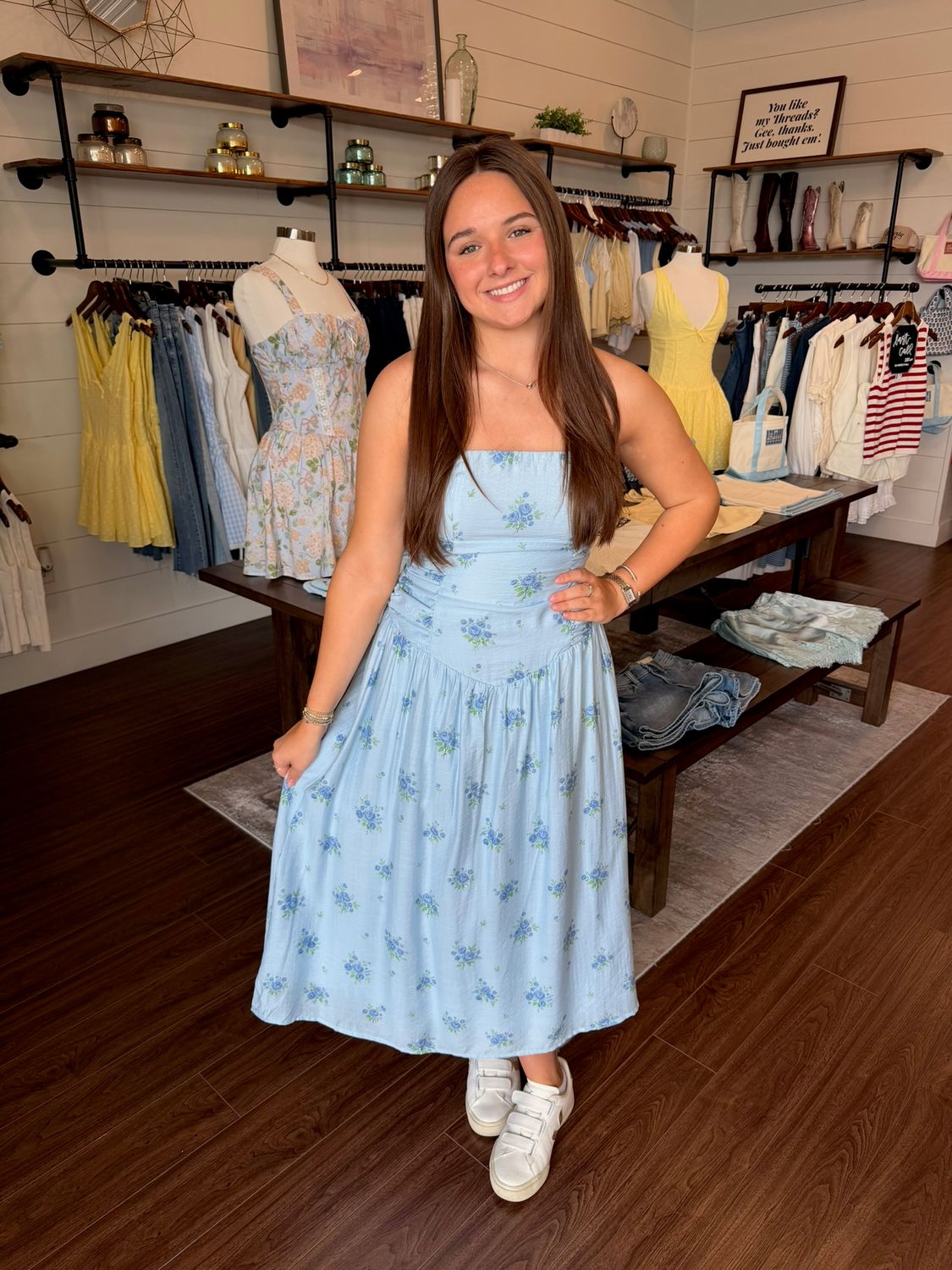 Floral Strapless Ruched Midi Dress