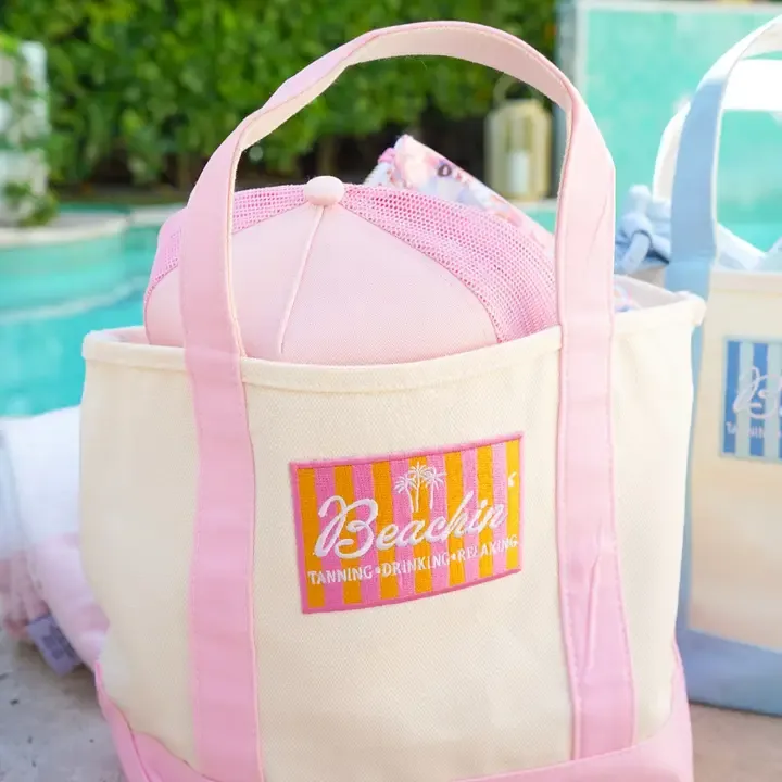 Beachin' Mini Canvas Tote, Color: - Pink