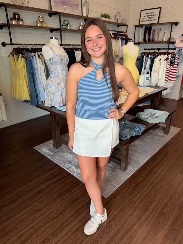 Halter Key Hole Striped Tank