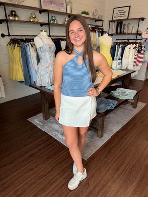 Halter Key Hole Striped Tank