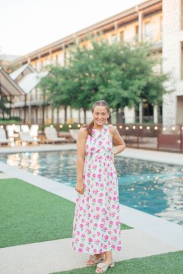 Floral Bow Back Bow Tie Detail Midi Dress