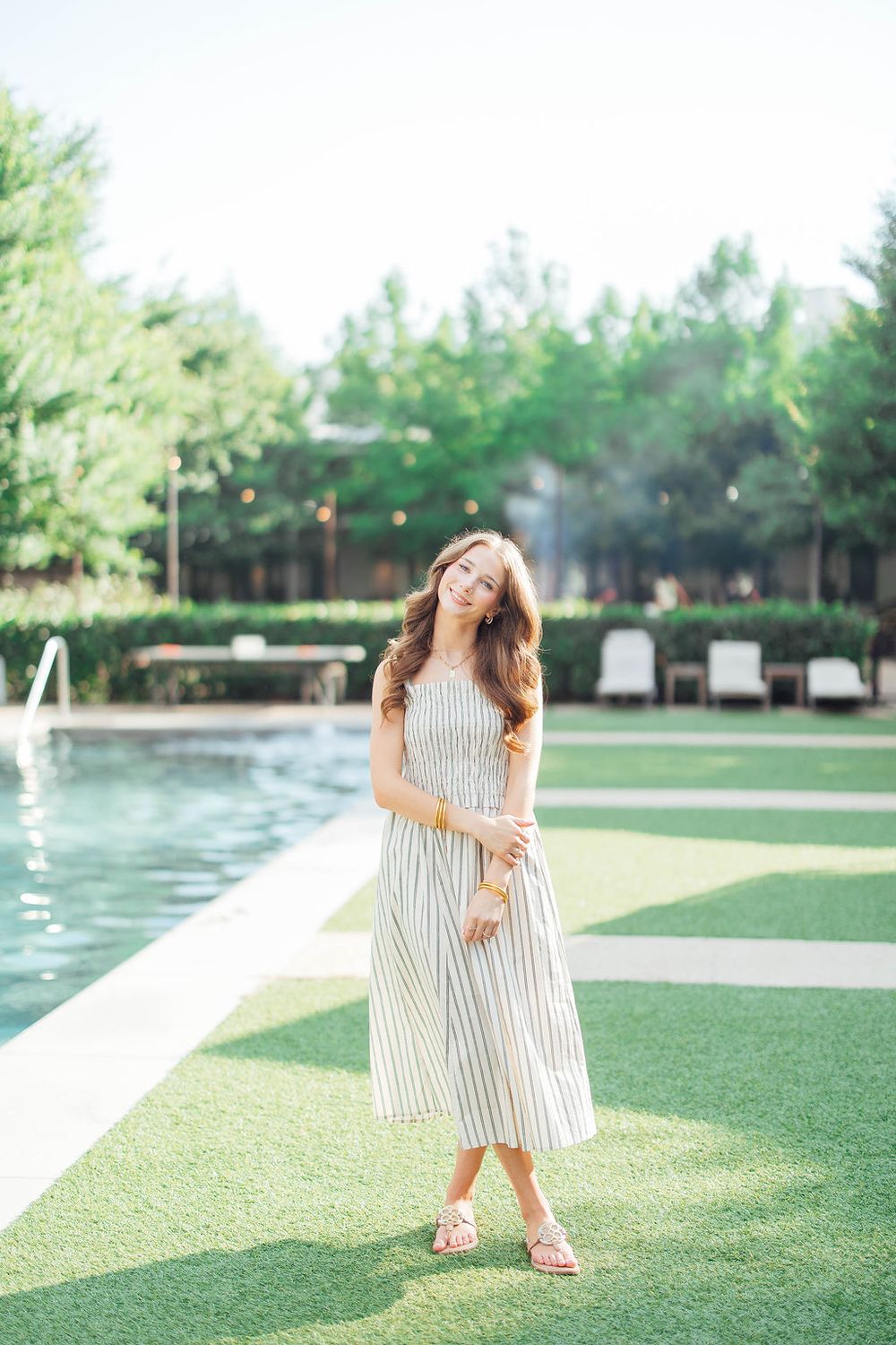 Smocked Bodice Striped Midi Dress