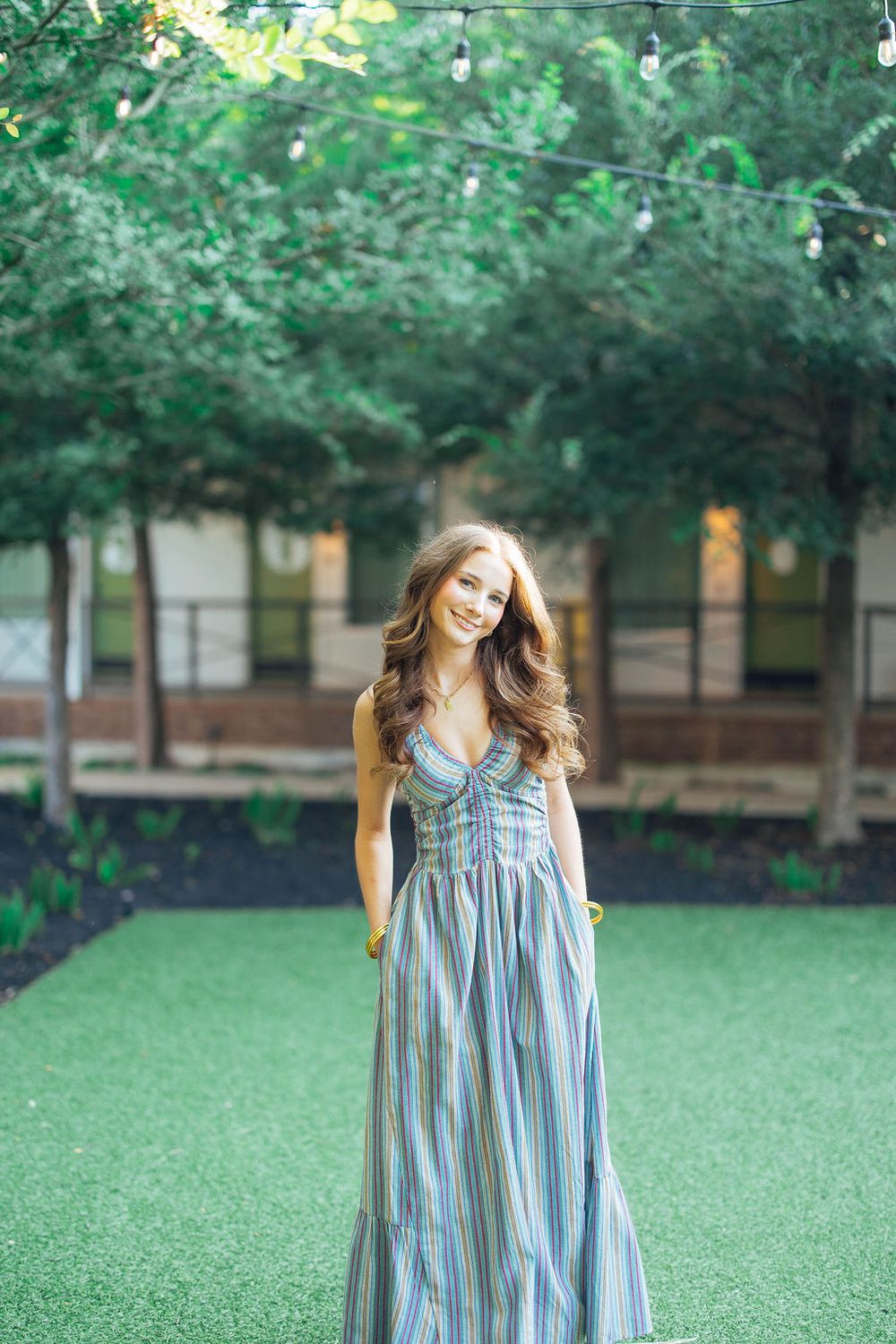 Linen Striped Halter Maxi