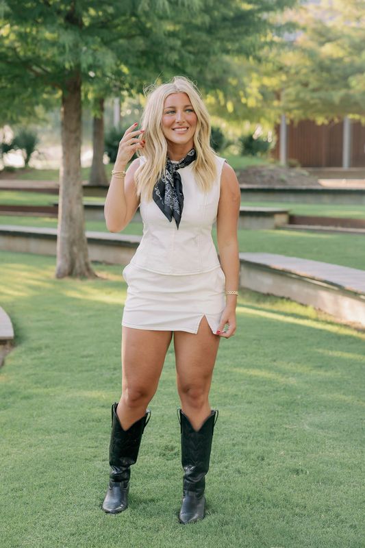 Sleeveless Open Tie Back Top &amp; Skort Set