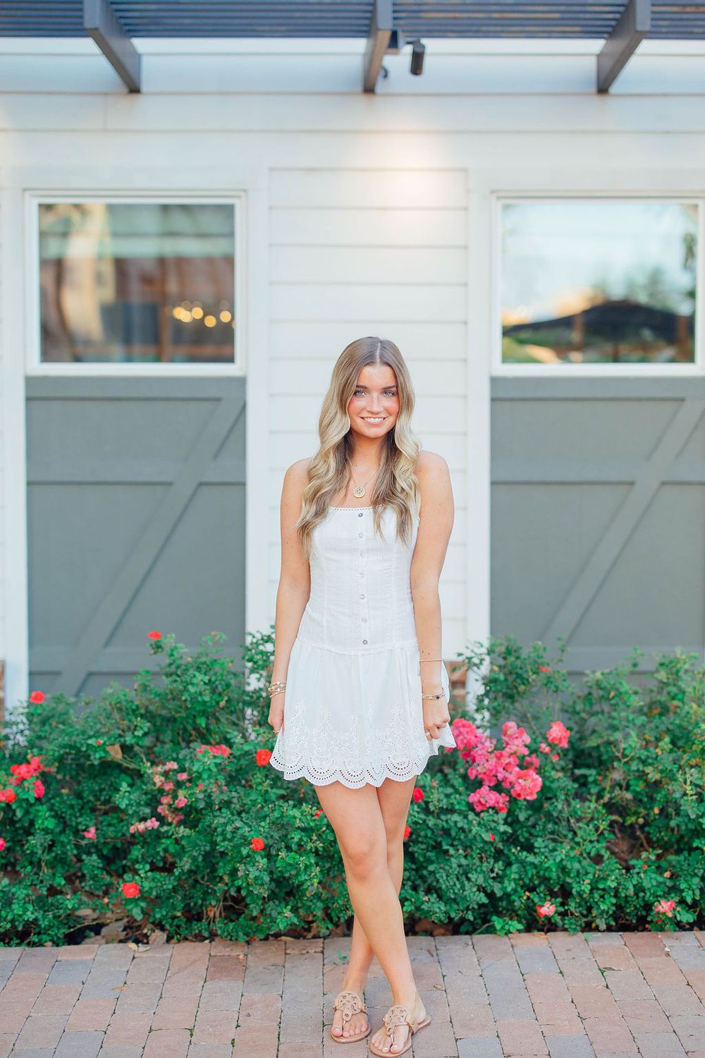 Sleeveless Button Detail Embroidered Mini