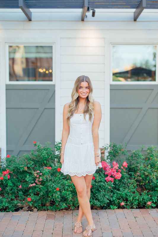 Sleeveless Button Detail Embroidered Mini