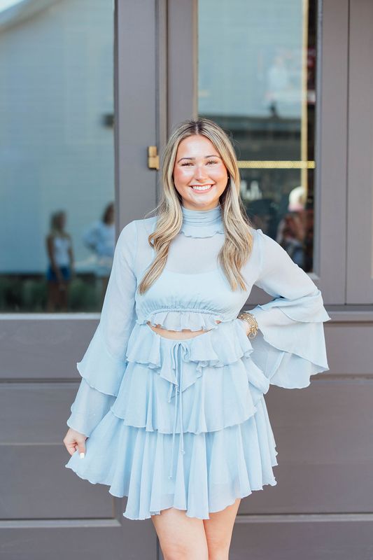 Long Sleeve FLowy Ruffle Mini Dress