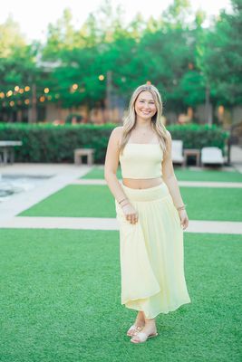 Smocked Crop Top &amp; High Waisted Smocked Midi Skirt