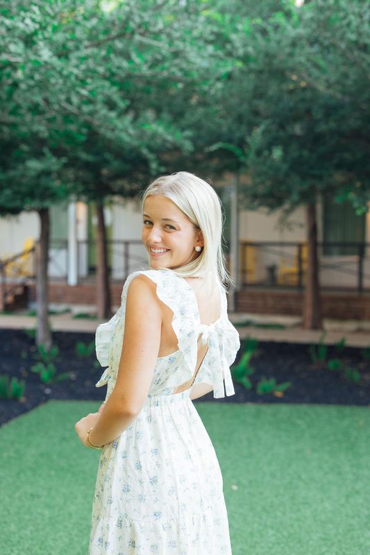 Ruffled Floral Eyelet Deep V Maxi