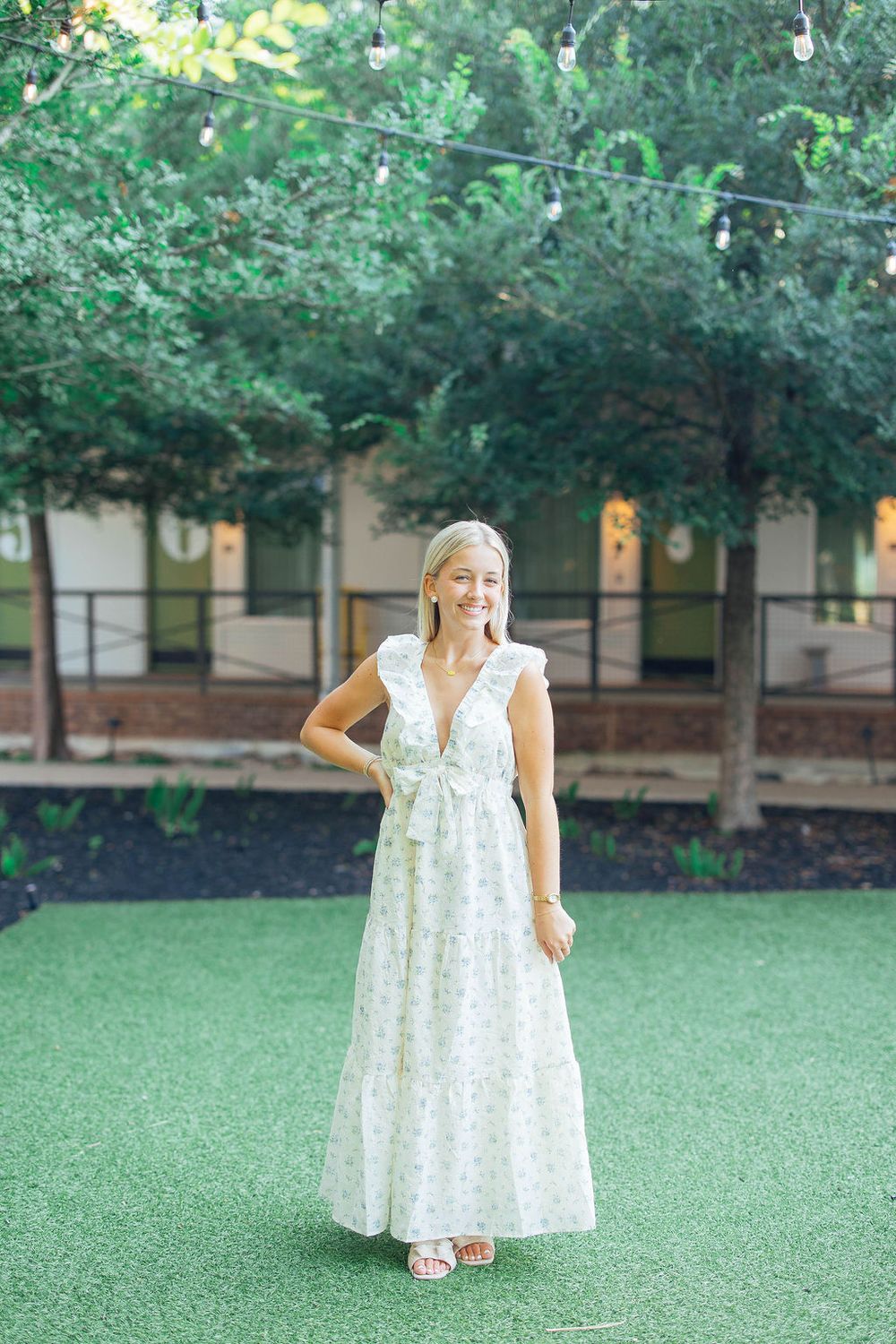 Ruffled Floral Eyelet Deep V Maxi