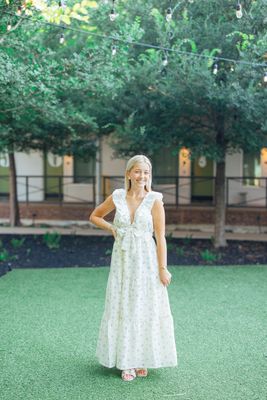Ruffled Floral Eyelet Deep V Maxi