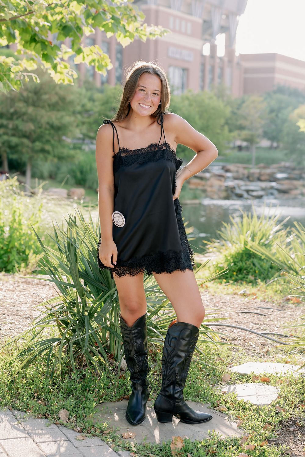 Lace Trim Tie Strap Satin Top
