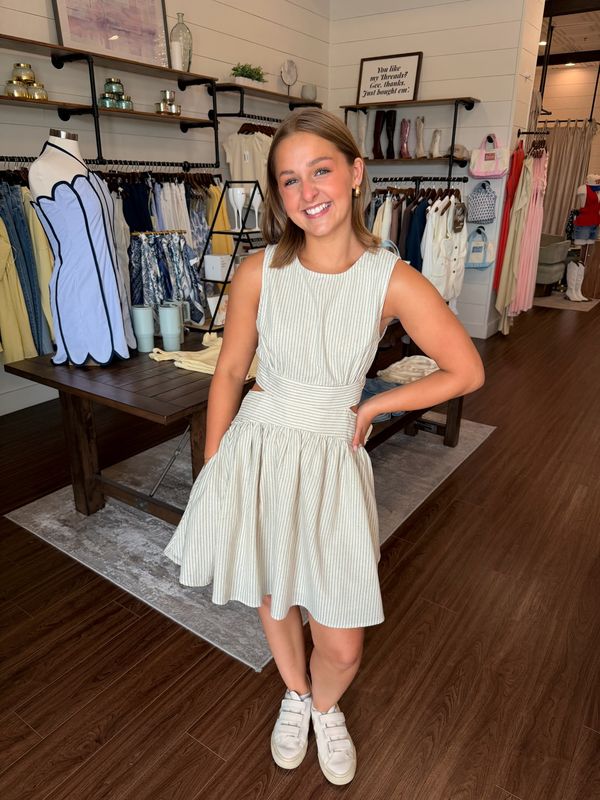 Pin Striped Sleeveless Open Back Flare Mini