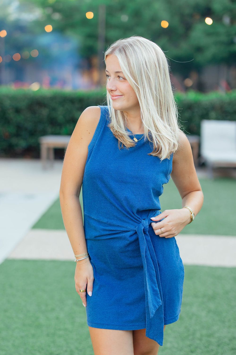 Mattie Jersey Denim Mini Dress, Color: - Indigo, Size: - XS