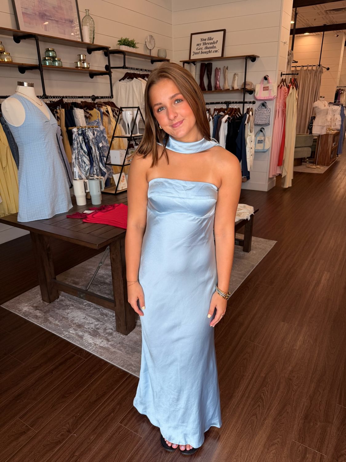 Satin Strapless Back Neckscarf Maxi