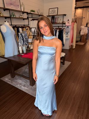 Satin Strapless Back Neckscarf Maxi
