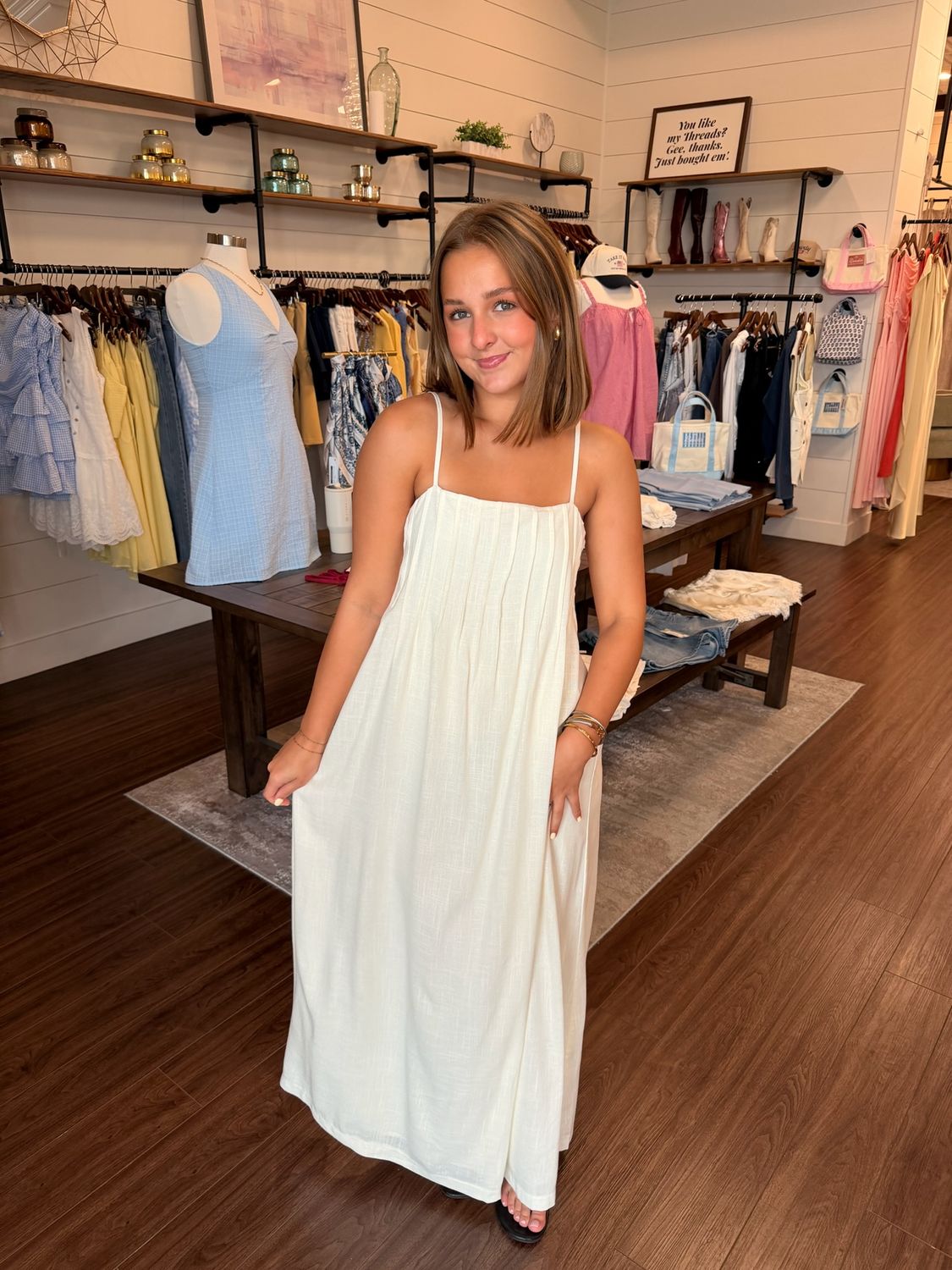 Linen Pleated Detail Maxi Dress