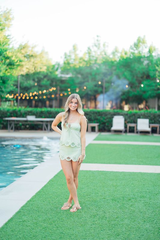 Linen Embroidered Scalloped Hem Top