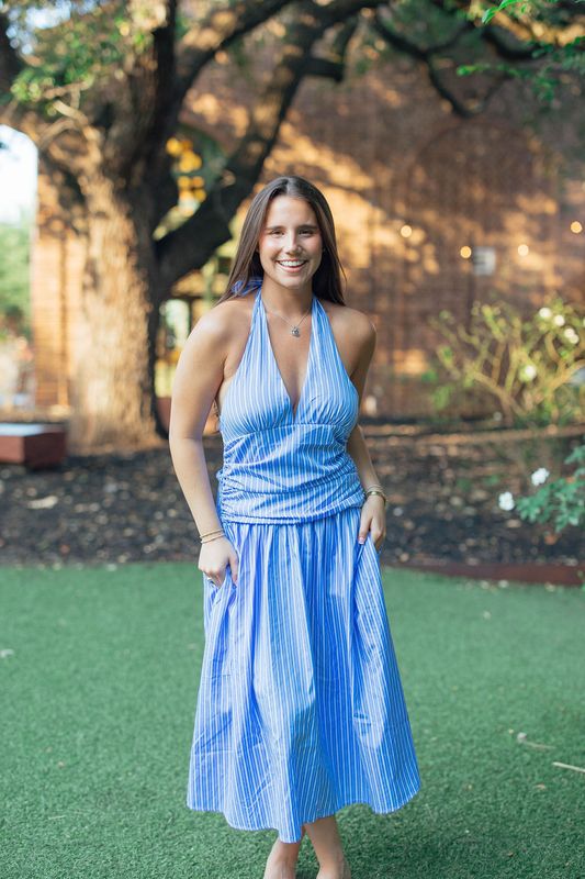 Pinstripe Halter Neck Top Midi Dress