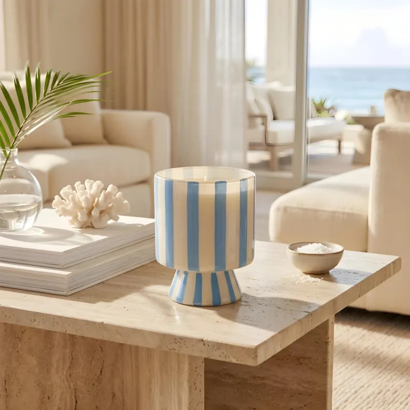 Stripe Pedestal Glass Candle
