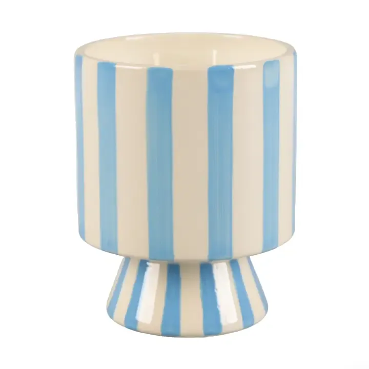 Stripe Pedestal Glass Candle, Color: - Blue, Size: - 13oz