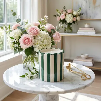 Scalloped Stripe Ceramic Candle