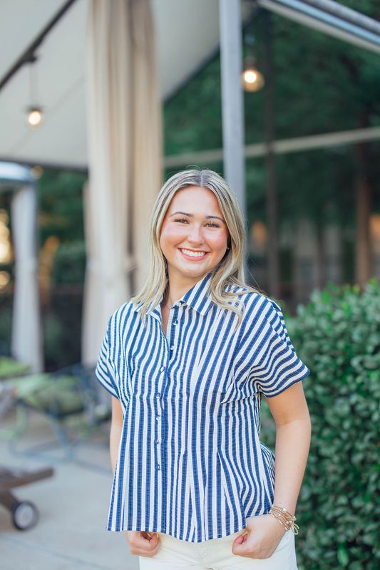 Striped Short Sleeve Button Down Top