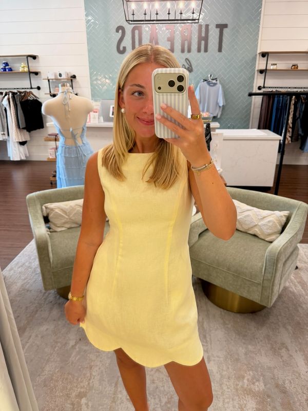 Linen Scalloped Hem Mini Dress