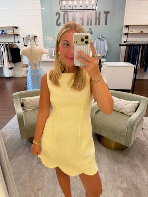 Linen Scalloped Hem Mini Dress