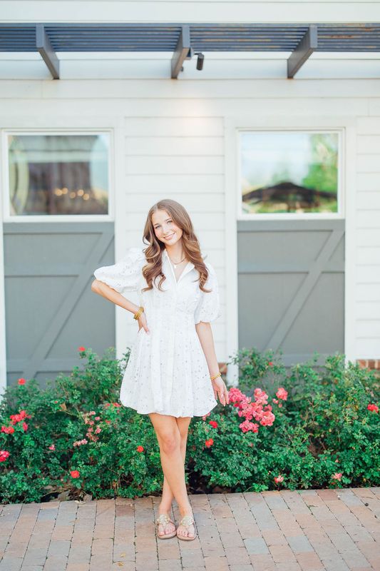 Button Down Puff Sleeve Lace Mini Dress