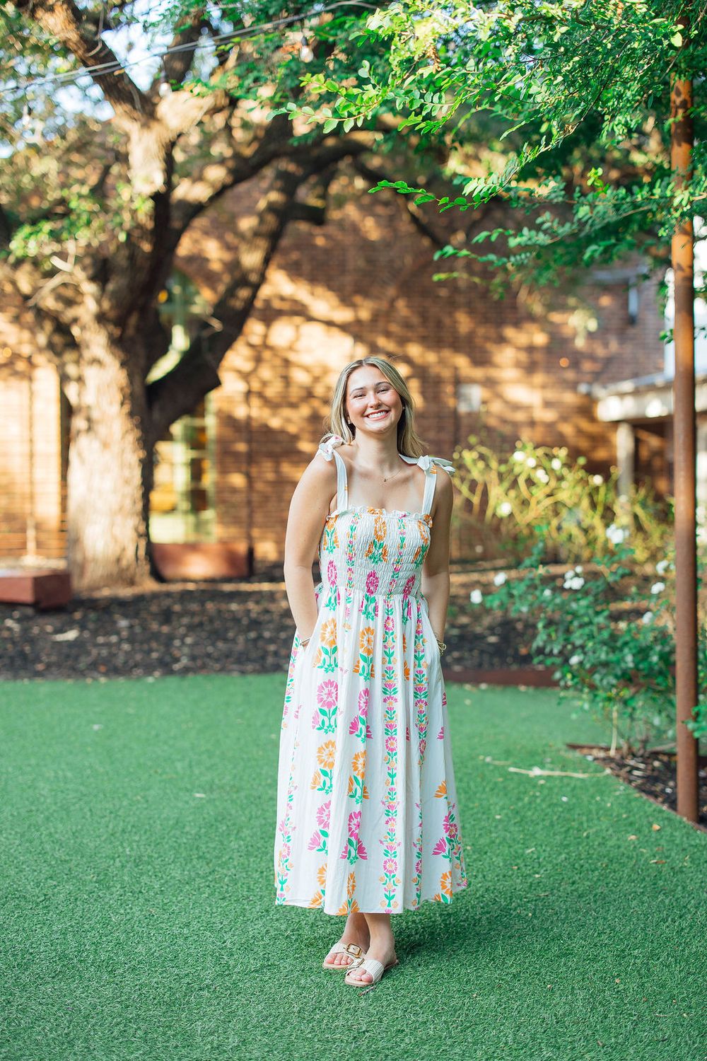Shoulder Tie Smocked Top Midi Dress